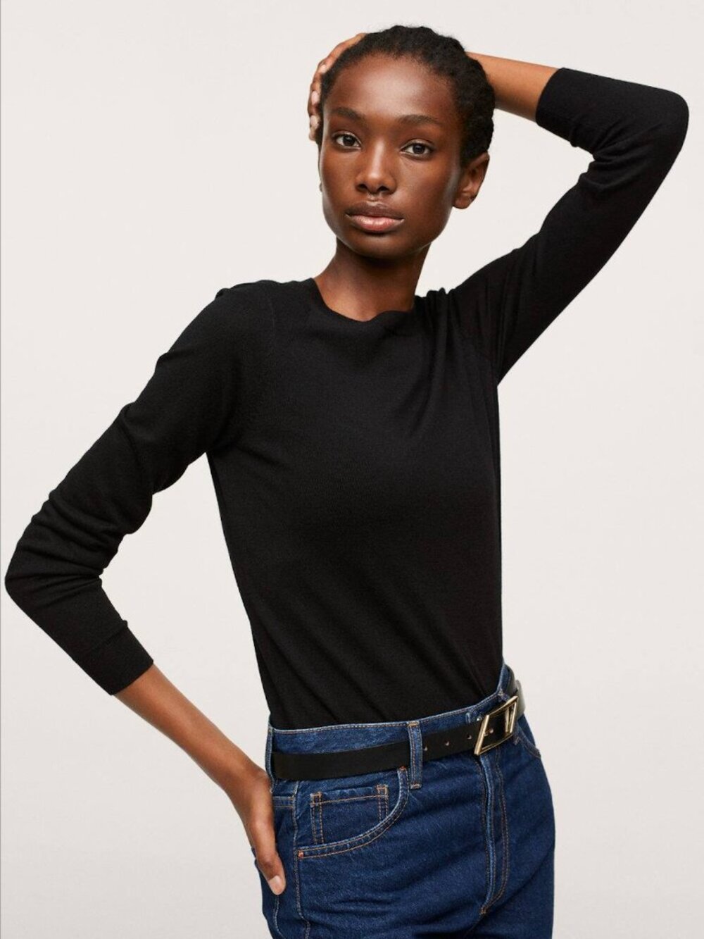Mango Fine-Knit Sweater in Black XXS